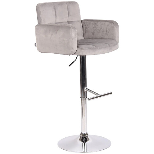 Decoshop26 Tabouret de bar pivotant en velours gris et métal chromé avec accoudoirs repose-pieds et dossier TDB10647