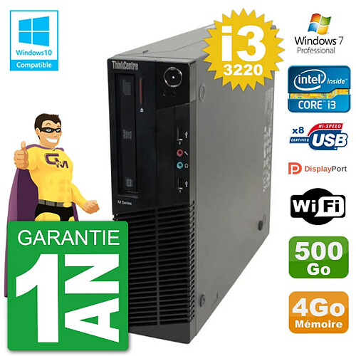 PC Lenovo ThinkCentre M82 SFF i3-3220 RAM 4Go Disque 500Go Graveur DVD Wifi W7 · Occasion