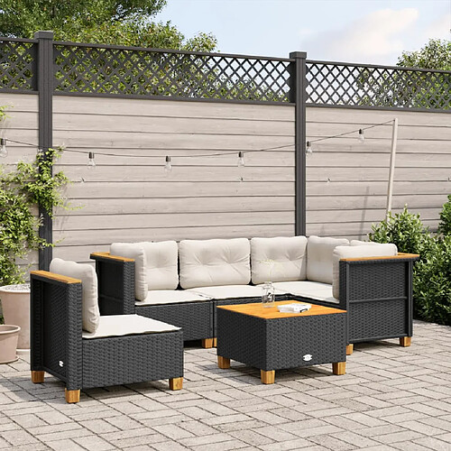 vidaXL Salon de jardin 6 pcs avec coussins noir résine tressée