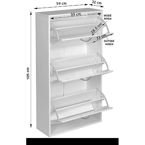 Helloshop26 Meuble à chaussures 3 portes abattantes 105 cm MDF autoportant ou mural armoire à chaussures meuble de rangement pour entrée blanc 01_0001120