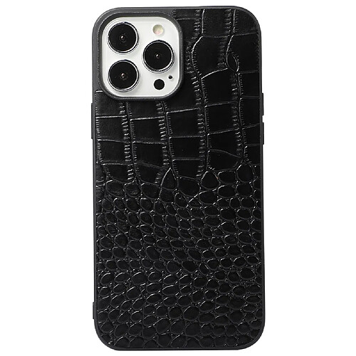 Coque en cuir véritable texture crocodile noir pour votre iPhone 13 Pro 6.1 pouces