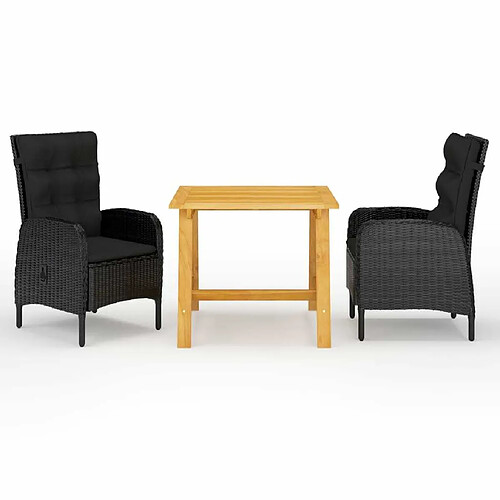 Salle à manger de jardin 3 pcs,Table et chaise à dîner Noir -MN50613