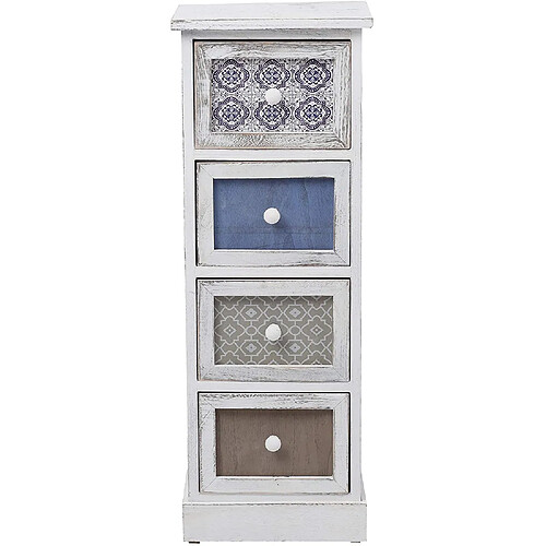 Mobili Rebecca Armoire Commode Blanc Gris Bleu Shabby Bois 4 Tiroirs 80x29x25