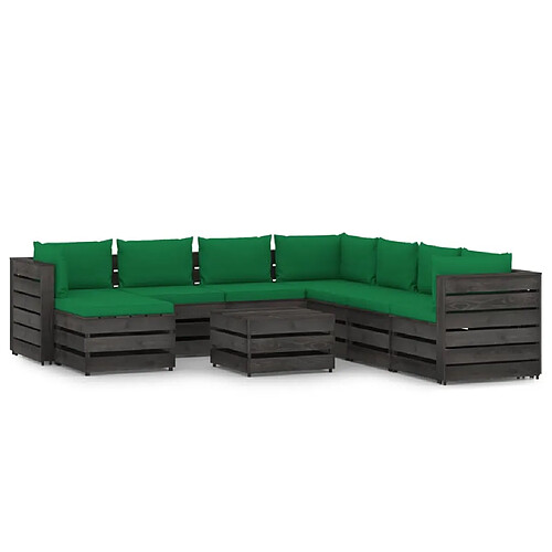 vidaXL Salon de jardin 9 pcs avec coussins Bois imprégné de gris