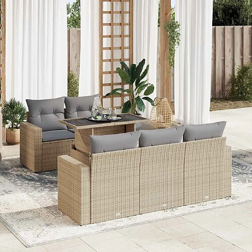 vidaXL Salon de jardin avec coussins 6 pcs beige résine tressée