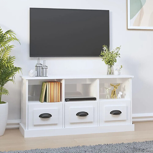 vidaXL Meuble TV blanc brillant 100x35x50 cm bois d'ingénierie