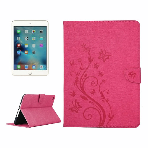 Wewoo Smart Cover Magenta pour iPad mini 4 fleurs pressées motif papillon flip horizontal étui en cuir PU avec boucle magnétique et titulaire fentes cartes porte-monnaie