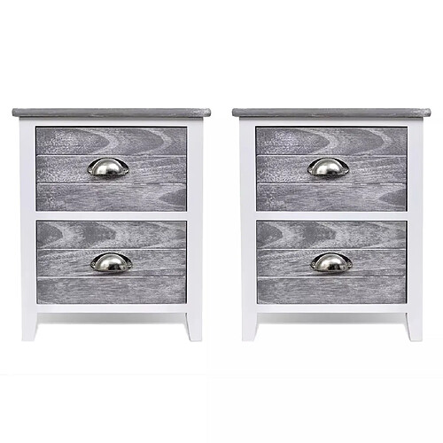 Helloshop26 Table de nuit chevet commode armoire meuble chambre 2 pcs avec 2 tiroirs gris et blanc 1402170