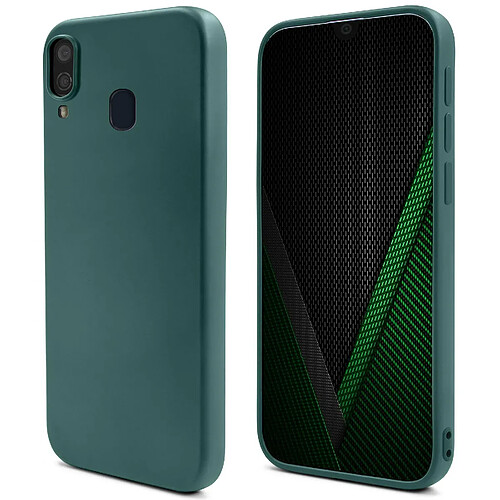 Moozy Lifestyle. Coque conçue pour Samsung A40, vert foncé – Coque en silicone liquide avec finition mate et doublure en microfibre douce.