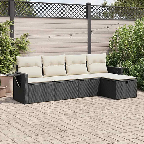 vidaXL Salon de jardin 5 pcs avec coussins noir résine tressée