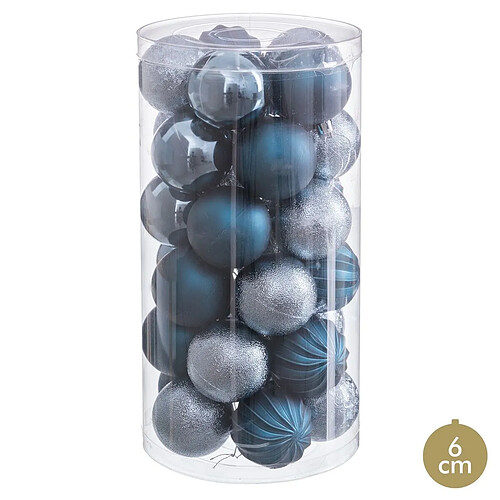 BigBuy Home Boules de Noël Bleu Plastique Ø 6 cm (30 Unités)