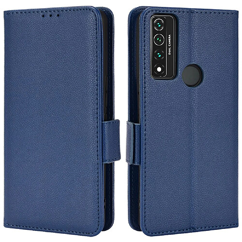 Etui en PU texture litchi, fermoir magnétique avec support pliable, bleu foncé pour votre TCL 4X 5G T601DL