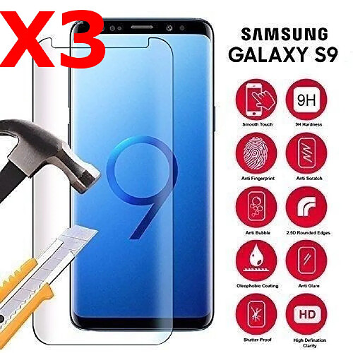 Little Boutik X3 Vitre de Protection pour Samsung Galaxy S9 Plus Ecran film Verre Trempé incurvé Haute Résistance Anti Choc X3