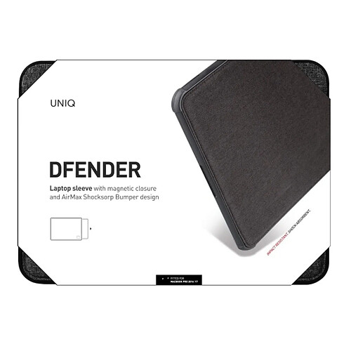 uniq etui dfender laptop sleeve 16" noir/charcoal noir