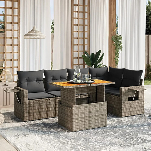 vidaXL Salon de jardin 6 pcs avec coussins gris résine tressée