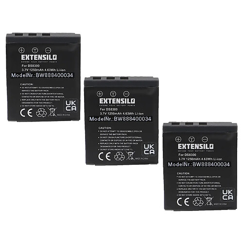 Vhbw EXTENSILO 3x Batteries compatible avec Hitachi HDC831E appareil photo (1250mAh, 3,7V, Li-ion)