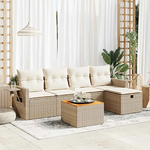 vidaXL Salon de jardin avec coussins 6 pcs beige résine tressée