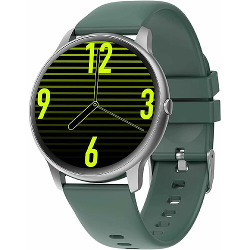 Vendos85 Montre Connectée Homme Ronde Smartwatch Cardiofréquencemètre vert argent