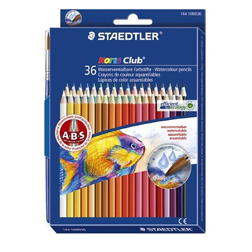 Promark Staedtler 14410ND36 Pack de 36 Crayons de couleur aquarellable Assortis + Pinceau