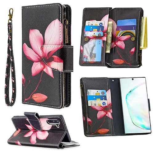 Etui en PU fermeture éclair à motifs lotus pour votre Samsung Galaxy Note 10/Note 10 5G