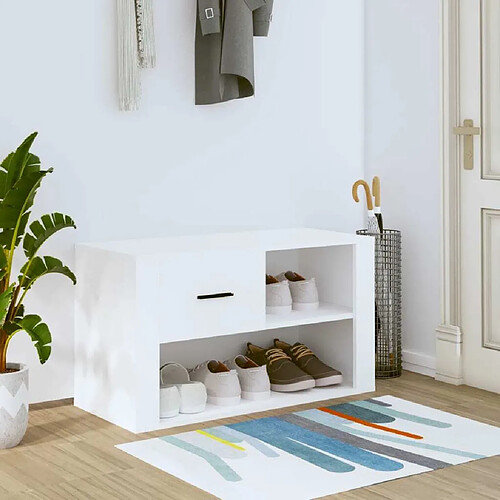 Maison Chic Armoire à Chaussures,Meuble de Rangement à Chaussures Blanc 80x35x45 cm Bois d'ingénierie -MN34831