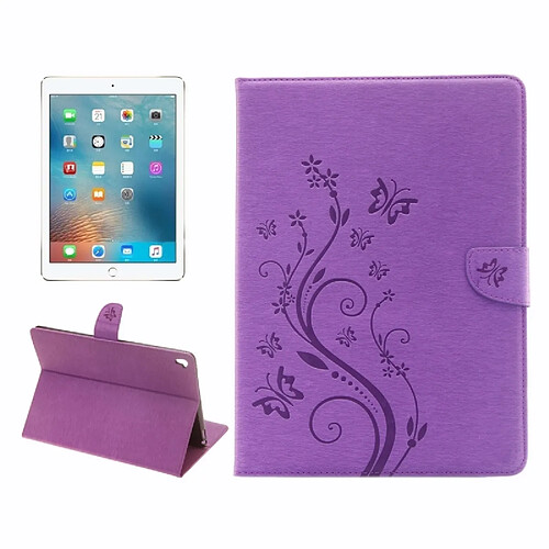 Wewoo Smart Cover Violet pour iPad Pro 9.7inch fleurs pressées motif de papillon flip horizontal PU étui en cuir avec boucle magnétique et titulaire fentes cartes portefeuille