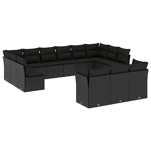 Maison Chic Salon de jardin avec coussins 13 pcs | Ensemble de Table et chaises | Mobilier d'Extérieur noir résine tressée -GKD79779