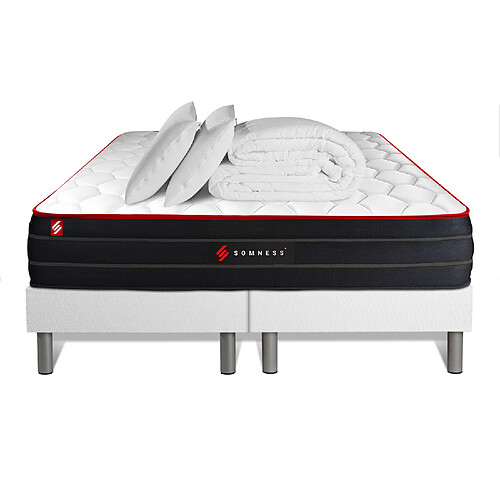 Somness Pack matelas BOOST 160x200 + double sommiers blanc 80x200 + Couette + 2 oreillers