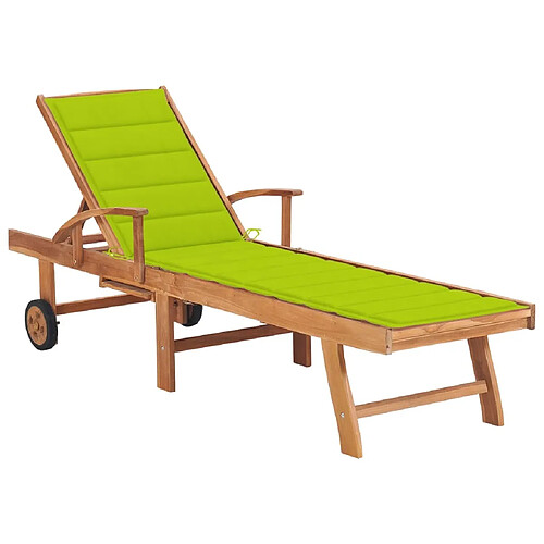 Maison Chic Chaise longue avec coussin | Bain de soleil Relax | Transat vert vif Bois de teck solide -GKD40810