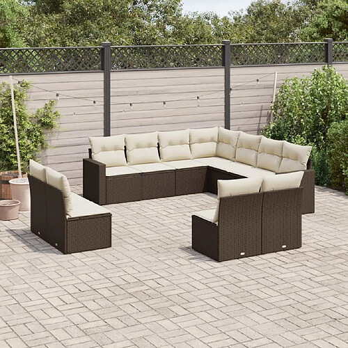 vidaXL Salon de jardin et coussins 11 pcs marron résine tressée