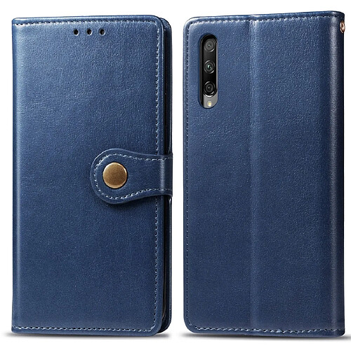 Wewoo Housse Coque Étui en cuir de protection pour téléphone portable avec boucle de couleur unie rétro lanière et cadre photo et fente carte et portefeuille et fonction de support Huawei Honor 9X Pro bleu