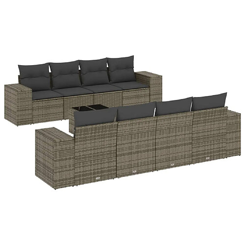 Maison Chic Salon de jardin 9 pcs avec coussins | Ensemble de Table et chaises | Mobilier d'Extérieur gris résine tressée -GKD26315