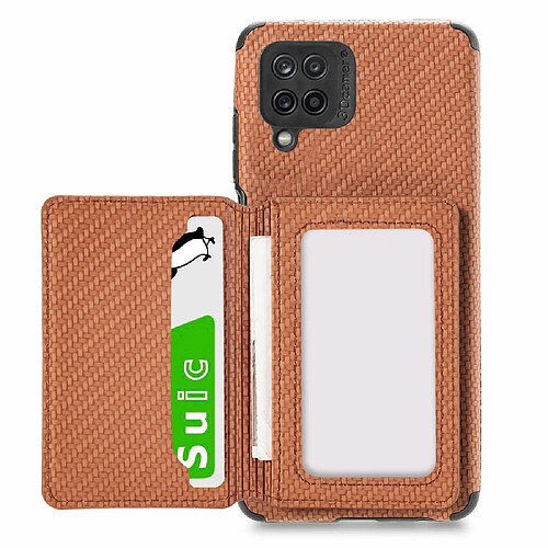 Coque en TPU + PU et texture tissée, feuille magnétique intégrée anti-chute avec béquille marron pour votre Samsung Galaxy A12