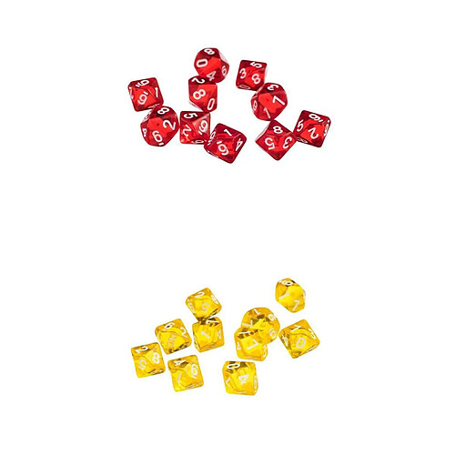 20 pièces dés polyédriques D10 pour les donjons et les dragons Jeux jaune + rouge