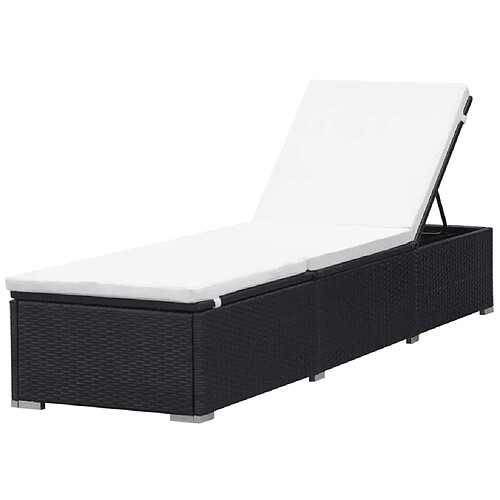 Helloshop26 Transat chaise longue bain de soleil lit de jardin terrasse meuble d'extérieur avec coussin résine tressée noir 02_0012527