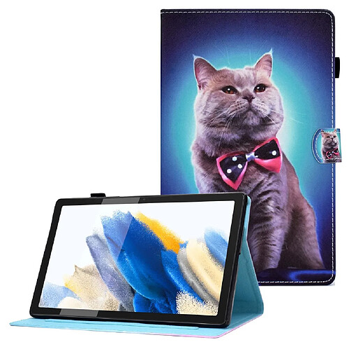 Etui en PU fermeture magnétique avec support, porte-cartes et porte-stylo chat pour votre Samsung Galaxy Tab A8 10.5 (2021) SM-X200/SM-X205