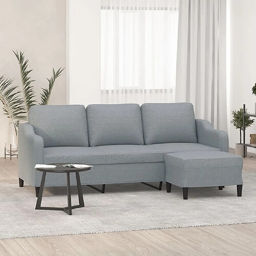 vidaXL Canapé à 3 places avec repose-pieds Gris clair 180 cm Tissu