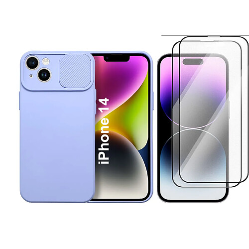 Coque Cam Slide couleur Lavande + 2 Verres Trempes Pour iPhone 14 Little Boutik©