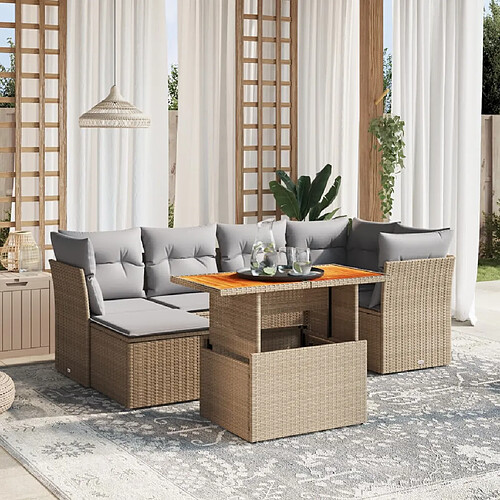 vidaXL Salon de jardin avec coussins 7 pcs beige résine tressée