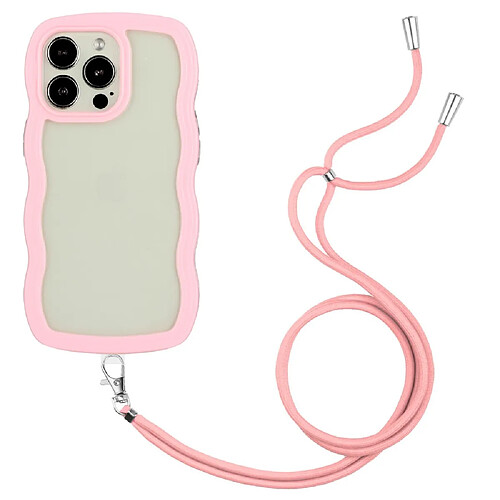 Coque en TPU bord ondulé, cadre de couleur, anti-chute avec cordon réglable pour votre iPhone 14 Pro - rose