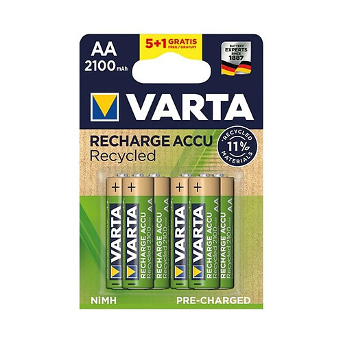 VARTA Lot de 5 piles rechargeables AA 2100 mAh +1 pile gratuite