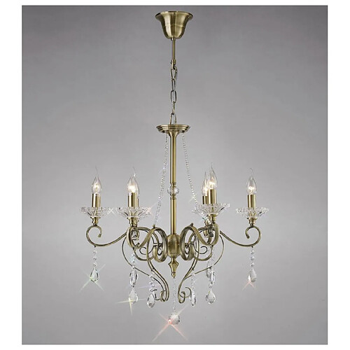 Luminaire Center Suspension Libra 6 Ampoules laiton antique/cristal