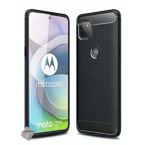 Htdmobiles Coque silicone gel carbone pour Motorola Moto G 5G + verre trempe - NOIR