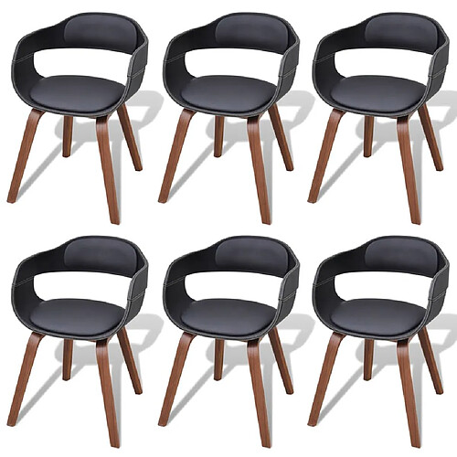 Decoshop26 Lot de 6 chaises de salle à manger cuisine design contemporain bois courbé et synthétique noir CDS022660