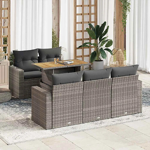 vidaXL Salon de jardin 6 pcs avec coussins gris résine tressée