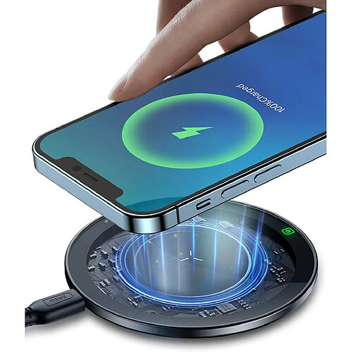 Chrono Chargeur sans fil, charge rapide 10W Tapis de charge sans fil USB C certifié Qi Design transparent avec protection contre la température pour iPhone 12 11 Pro X XR 8 Plus Samsung Galaxy S20 S10 S9 Note 10, etc.(noir)