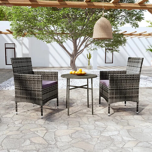 Salle à manger de jardin 3 pcs,Table et chaise à dîner Résine tressée Gris -MN89611