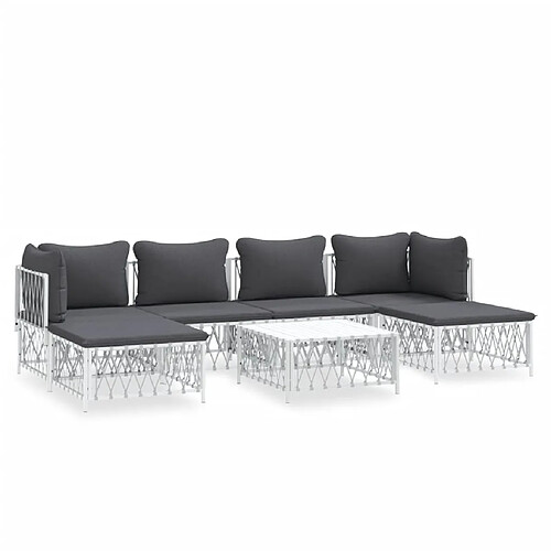 Maison Chic Salon de jardin 7 pcs + coussins - Mobilier/Meubles de jardin - Table et chaises d'extérieur blanc acier -MN64543