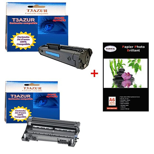 T3AZUR – Toner+Tambour compatible Brother MFC8420 / MFC8820D+ Pack 20 papiers photos A6 230gr