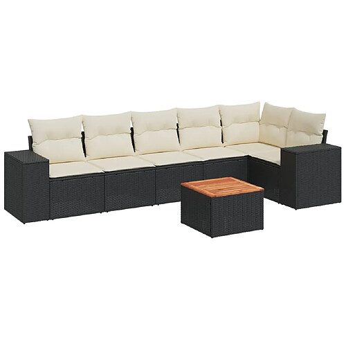 Maison Chic Salon de jardin 7 pcs avec coussins | Ensemble de Table et chaises | Mobilier d'Extérieur noir résine tressée -GKD34773